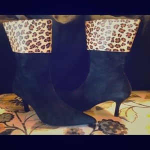 BP. Black and leopard print suede boot